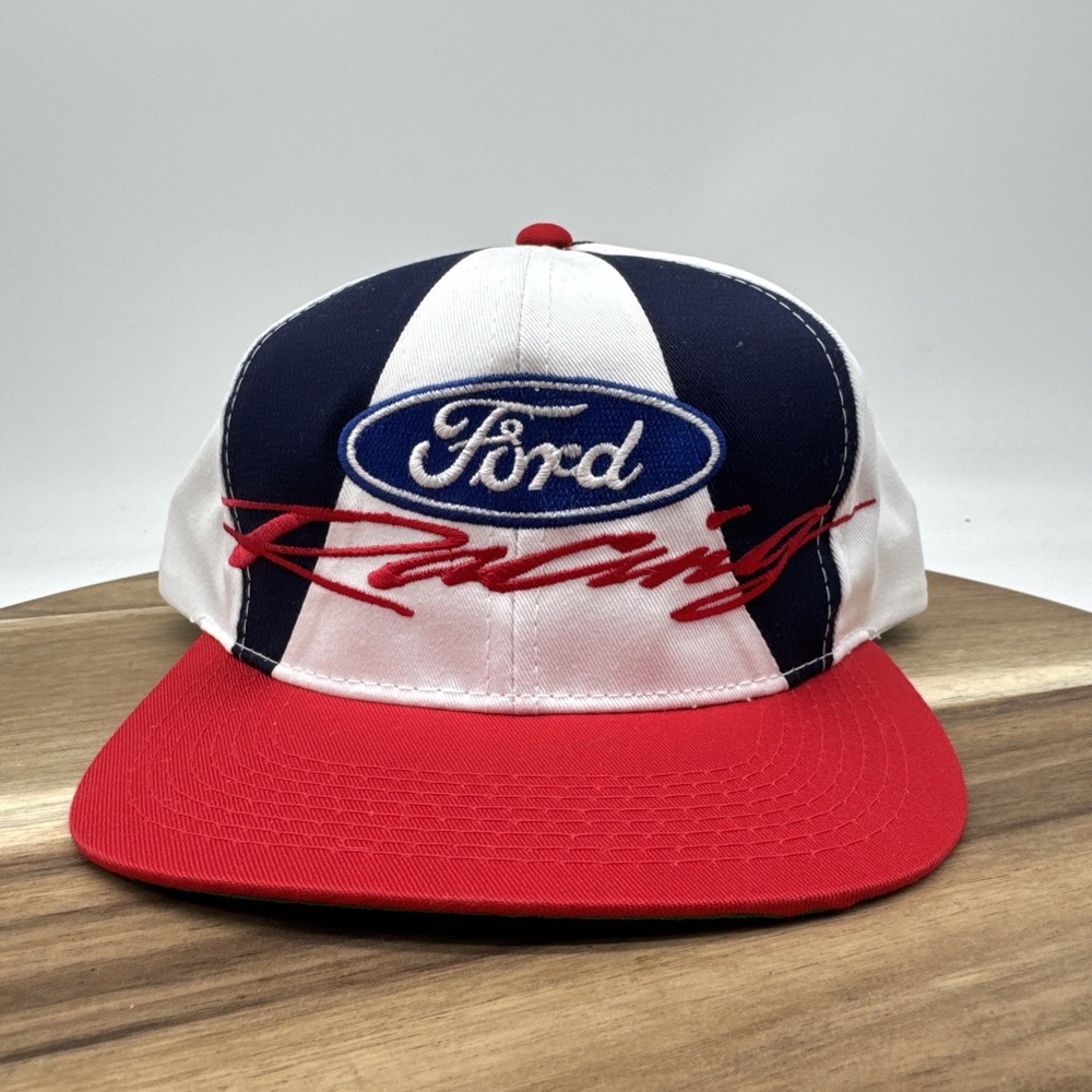 Ford Motor HTF Racing Vintage NASCAR Script Pinwheel Snapback Sports Hat Cap EUC